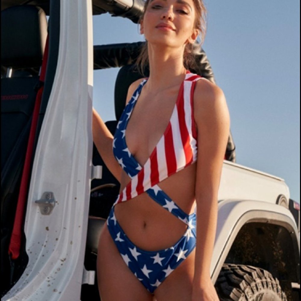 One Piece American Flag Suit, Crisscross Front-NWT - Picture 2 of 4